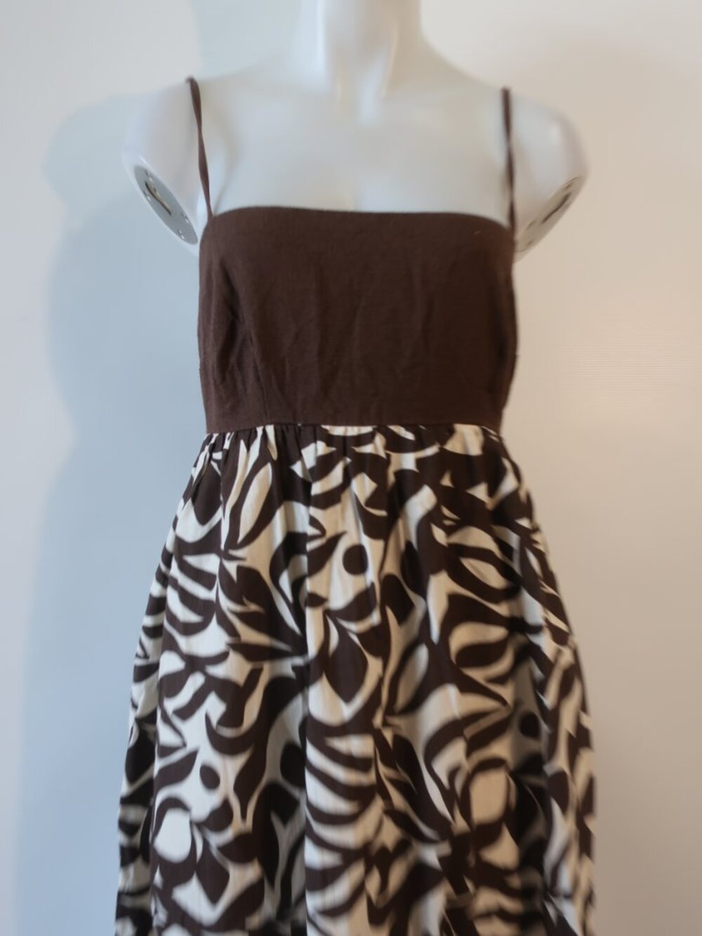 Womens Abercrombie & Fitch (Item-12) Brown Cream Tie Back Babydoll Maxi Dress M - Picture 4 of 11